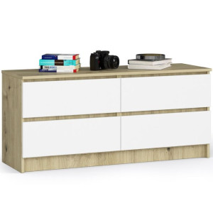 Komoda K 120 Cm 4 Szuflady - Dąb Artisan-biała
