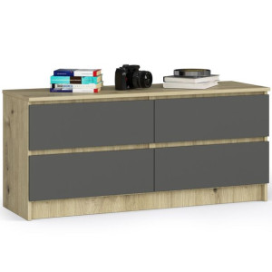 Komoda K 120 Cm 4 Szuflady - Dąb Artisan-grafit Szary