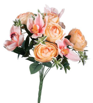 Peonie i storczyki morelowe w bukiecie