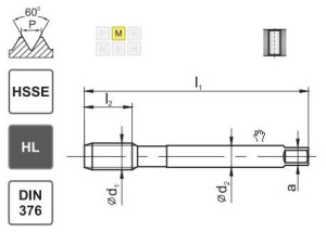 Gwintownik maszynowy M14 DIN-376 HSSE INOX