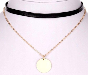 Naszyjnik Złoty Czarny Choker Rzemyk Tasiemka