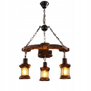 Lampa Sufitowa Wisząca Drewniany Loft Vintage E27