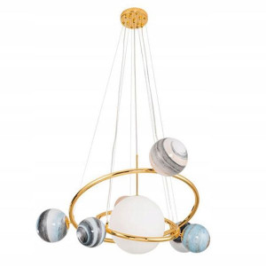 Lampa Sufitowa Wisząca Złota Kula Ring Planeta