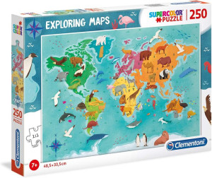 Puzzle Supercolor - Mapa Zwierzęta Na Świecie - 250 Elementów - 29063