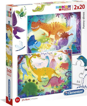 Puzzle Supercolor - Zabawny Dinozaur - 2x20 El - Clementoni - 24755