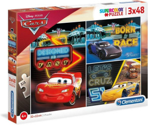 Puzzle Supercolor - Cars - Auta - Disney - 3x48 - Clementoni - 25235