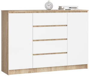Komoda K 140 Cm 2 Drzwi 4 Szuflady Sonoma / Biała