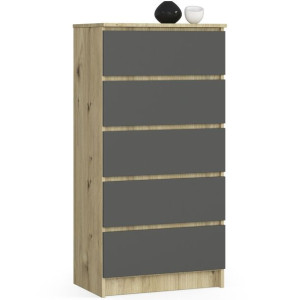 Komoda Do Salonu K 60 Cm 5 Szuflad - Dąb Artisan-grafit Szary
