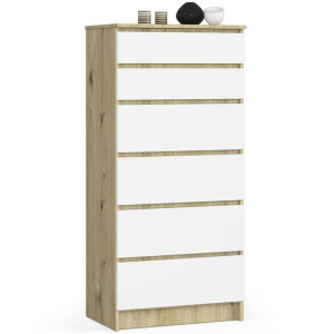 Komoda Do Salonu K 60 Cm 6 Szuflad - Dąb Artisan-biała