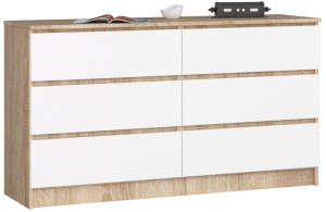 Komoda K 140 Cm 6 Szuflad Sonoma / Biała