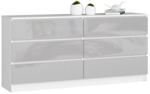Komoda K 160 Cm 6 Szuflad Biała / Metalik Połysk