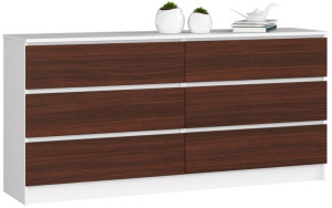 Komoda K 160 Cm 6 Szuflad Biała / Wenge