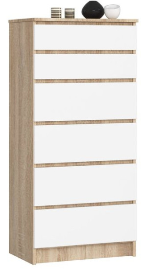 Komoda K 60 Cm 6 Szuflad Sonoma / Biała