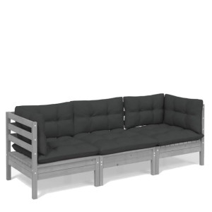 3-osobowa sofa ogrodowa z antracytowymi poduszkami, sosnowa