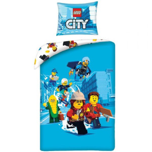 Komplet Pościeli bawełna 140x200+1p70x90 Lego City niebieska