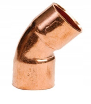 Łuk 45 stopni miedziany 18 mm 2 kielichy CU