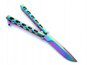 Nóż Motylkowy Motylek Ostry Balisong Rainbow Fade