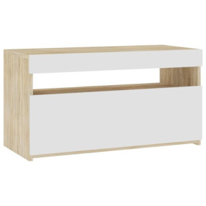 Szafka TV z oświetleniem LED, biel i dąb sonoma, 75x35x40 cm