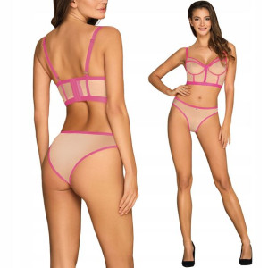 OBSESSIVE Nudelia Komplet Bielizny Beż/Róż L/XL