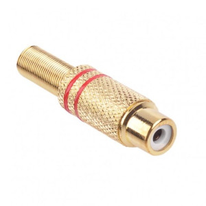 Gniazdo RCA złote 2 paski na kabel czerwone GNI0069B