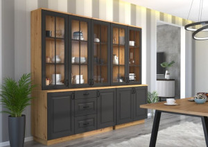 KREDENS LUX dąb artisan / ciemny grafit