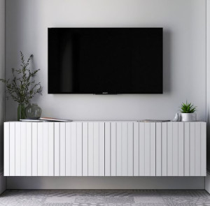 Wisząca szafka RTV Komoda RTV Glamour Biały MAT 150 cm