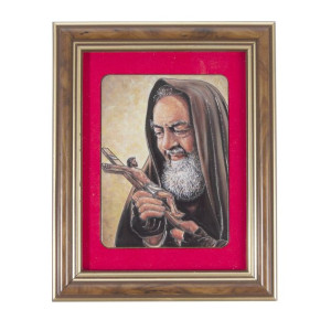 Święty Ojciec Pio - Ceramika drewniana w ramce