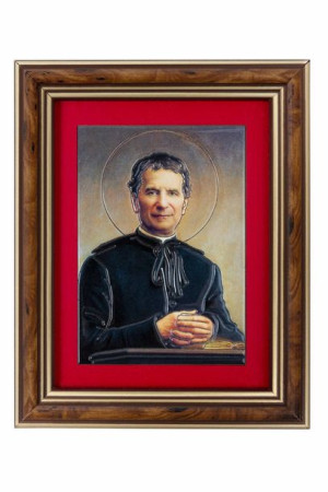 Święty Jan Bosko - Ceramika drewniana w ramce