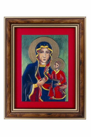Matka Boża Częstochowska - Ceramika drewniana w ramce