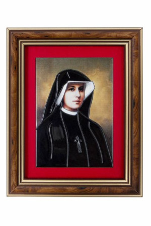 Święta Faustyna - Ceramika drewniana w ramce