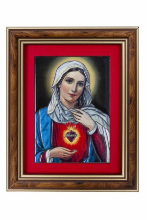 Serce Maryi - Ceramika drewniana w ramce
