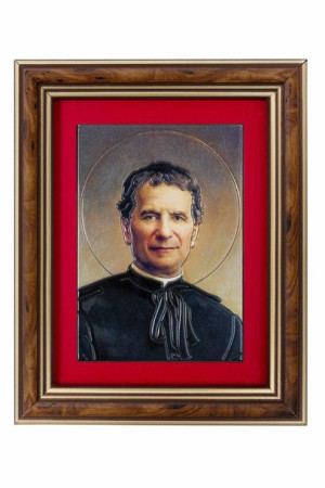 Święty Jan Bosko - Ceramika drewniana w ramce