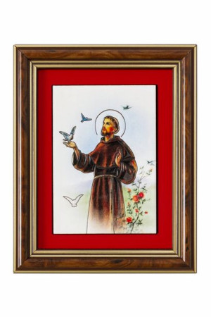 Święty Franciszek - Ceramika drewniana w ramce