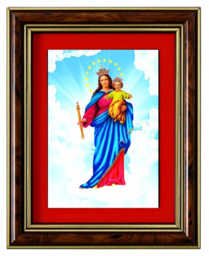 Matka Boża Wspomożycielka - Ceramika drewniana w ramce