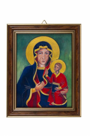 Matka Boża Częstochowska - Ceramika drewniana w ramce