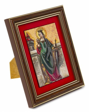 Święta Barbara - Ceramika drewniana w ramce