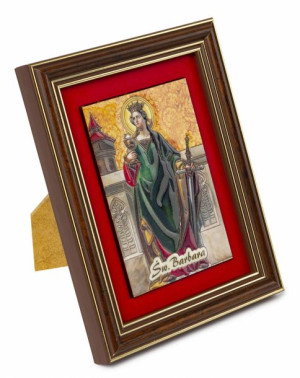 Święta Barbara - Ceramika drewniana w ramce