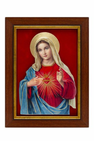Serce Maryi - Ceramika żywiczna w ramce (welur czerwień)