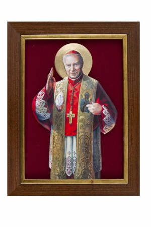 Kardynał Stefan Wyszyński - Ceramika żywiczna w ramce (welur bordo)