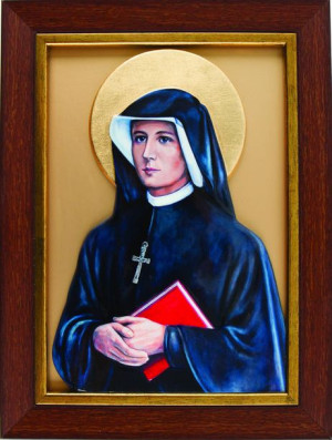 Święta Faustyna Kowalska - Ceramika żywiczna w ramce (złote tło)
