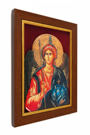 Święty Michał Archanioł - Ceramika żywiczna w ramce (welur bordo)