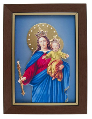 Matka Boża Wspomożycielka - Ceramika żywiczna w ramce (welur niebieski)