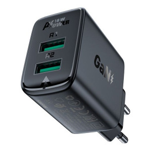 Acefast Ładowarka Sieciowa 2x Usb 18w Qc 3.0, Afc, Fcp Czarny (a33 Black)