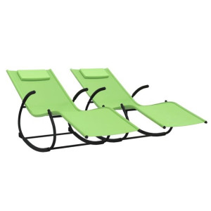 VidaXL Leżaki, bujane, 2 szt., stal i tworzywo textilene, zielone