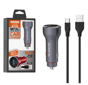 Somostel Ładowarka Metal Samochodowa 5a Niebieska Miernik + Kabel Typ-c 30w