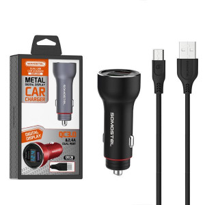 Somostel Ładowarka Samochodowa 5a Czarna Miernik + Kabel Micro 30w 2xusb Du