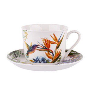 Filiżanka do kawy i herbaty ze spodkiem porcelanowa Strelicja 400 ml