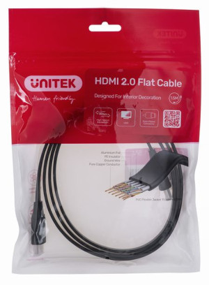 Unitek Kabel Hdmi 2.0 4k60hz, Płaski, 1,5m