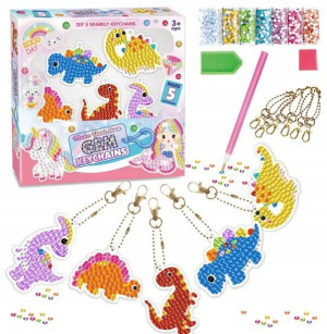 Haft Diamentowy Mozaika Diy Brelok Dinozaur 5szt