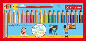 Kredki drewniane STABILO woody 3 w 1 etui 18 szt. z temperówką i pędzelkiem